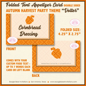 Thanksgiving Dinner Party Favor Card Tent Appetizer Place Food Autumn Fall Harvest Brown Orange Retro Boogie Bear Invitations Volter Theme