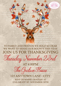 Thanksgiving Harvest Deer Party Invitation Autumn Fall Woodland Animals Boogie Bear Invitations Gratian Theme Paperless Printable Printed