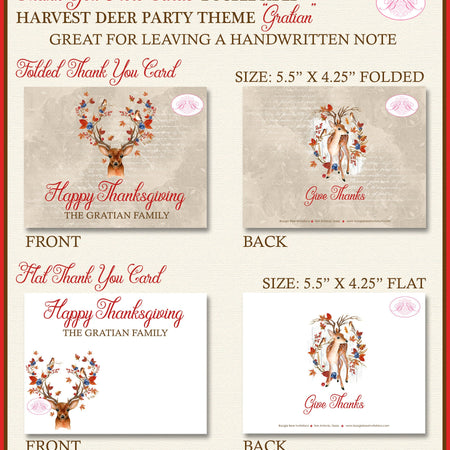 Thanksgiving Harvest Deer Thank You Cards Flat Folded Note Autumn Fall Woodland Animals Forest Boogie Bear Invitations Gratian Theme Printed