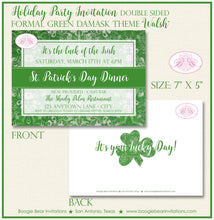 Load image into Gallery viewer, St. Patrick&#39;s Day Party Invitation Irish Green Lucky Formal Damask Holiday Boogie Bear Invitations Walsh Theme Paperless Printable Printed