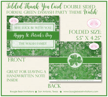 Load image into Gallery viewer, St. Patrick&#39;s Day Thank You Cards Party Note Irish Green Lucky Formal Damask Shamrock Holiday Boogie Bear Invitations Walsh Theme Printed