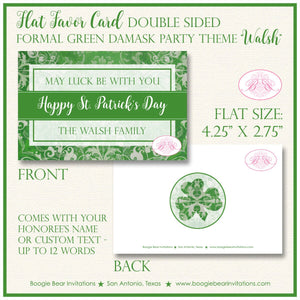 St. Patrick's Day Favor Party Card Appetizer Tent Place Food Tag Irish Lucky Formal Green Damask Holiday Boogie Bear Invitations Walsh Theme