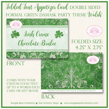 Load image into Gallery viewer, St. Patrick&#39;s Day Favor Party Card Appetizer Tent Place Food Tag Irish Lucky Formal Green Damask Holiday Boogie Bear Invitations Walsh Theme