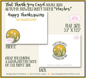 Autumn Flowers Thank You Cards Flat Folded Note Dinner Fall Floral Garden Harvest Thanksgiving Boogie Bear Invitations Vlasher Theme Printed