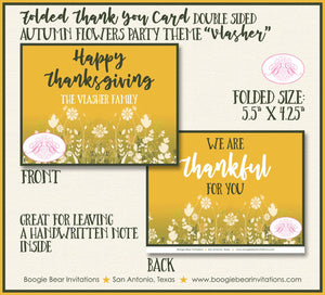 Autumn Flowers Thank You Cards Flat Folded Note Dinner Fall Floral Garden Harvest Thanksgiving Boogie Bear Invitations Vlasher Theme Printed