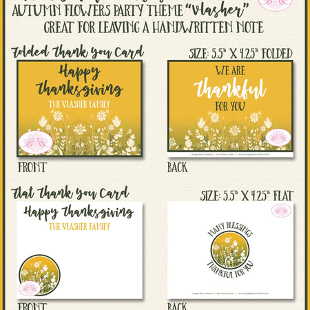 Autumn Flowers Thank You Cards Flat Folded Note Dinner Fall Floral Garden Harvest Thanksgiving Boogie Bear Invitations Vlasher Theme Printed