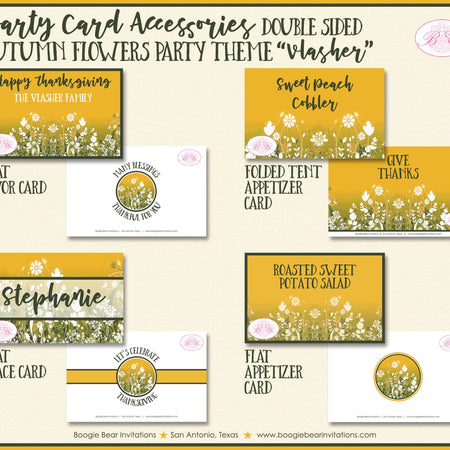 Autumn Flowers Party Favor Card Tent Appetizer Place Food Dinner Fall Garden Harvest Thanksgiving Boogie Bear Invitations Vlasher Theme