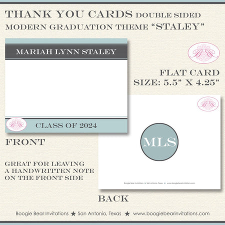 Modern Graduation Thank You Cards Blue High School College Monogram Initial 2022 2023 2024 2025 Boogie Bear Invitations Staley Theme Printed