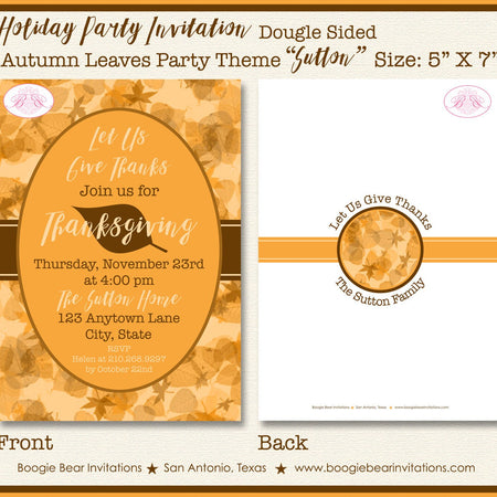 Autumn Leaves Thanksgiving Party Invitation Dinner Formal Fall Brown Orange Boogie Bear Invitations Sutton Theme Paperless Printable Printed