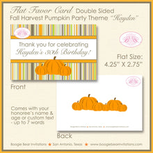 Load image into Gallery viewer, Fall Pumpkin Party Favor Card Tent Appetizer Place Food Tag Birthday Farm Harvest Rustic Autumn Orange Boogie Bear Invitations Hayden Theme