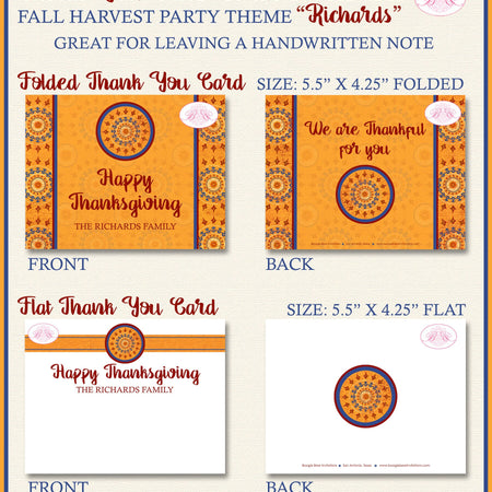 Thanksgiving Dinner Thank You Cards Flat Folded Note Medallion Stone Harvest Gold Fall Autumn Boogie Bear Invitations Richards Theme Printed