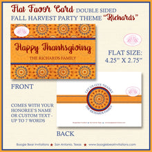Load image into Gallery viewer, Thanksgiving Dinner Party Favor Card Tent Appetizer Place Food Medallion Stone Harvest Gold Fall Star Boogie Bear Invitations Richards Theme