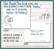 Load image into Gallery viewer, Blue Headdress Party Thank You Card Birthday Boy Teepee Arrow Tipi Teepee Feather Tribal Tribe Boogie Bear Invitations Anakin Theme Printed