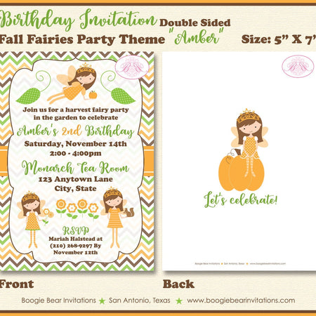 Fall Fairy Pumpkin Birthday Party Invitation Princess Girl Garden Fairies Boogie Bear Invitations Paperless Printable Printed Amber Theme
