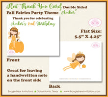 Load image into Gallery viewer, Fall Fairy Pumpkin Birthday Party Thank You Card Princess Girl Garden Fairies Autumn Boogie Bear Invitations Amber Theme Printed