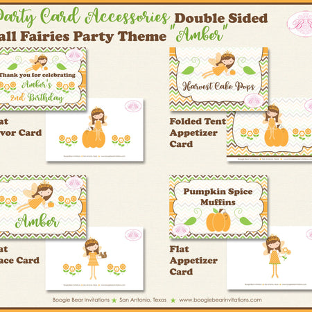 Fall Fairy Birthday Party Favor Card Place Food Appetizer Princess Girl Garden Fairies Autumn Pumpkin Boogie Bear Invitations Amber Theme