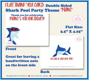 Shark Pool Birthday Party Thank You Card Swimming Ocean Beach Blue Red Fish Swim Surf Wave Splash Boogie Bear Invitations Mano Theme Printed