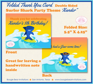 Surfer Shark Birthday Party Thank You Card Ocean Beach Swimming Swim Surf Surfing Pool Tropical Boogie Bear Invitations Xander Theme Printed