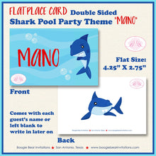 Load image into Gallery viewer, Shark Pool Birthday Party Favor Card Tent Place Appetizer Food Sign Swimming Ocean Beach Blue Red Splash Boogie Bear Invitations Mano Theme