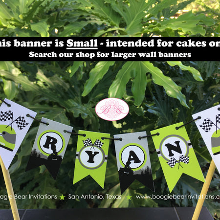 ATV Birthday Party Pennant Cake Banner Topper Flag Lime Green Black All Terrain Vehicle Quad 4 Wheeler Boogie Bear Invitations Ryan Theme