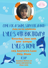 Load image into Gallery viewer, Shark Pool Birthday Party Invitation Photo Swim Swimming Ocean Beach Splash Boogie Bear Invitations Lyle Theme Paperless Printable Printed