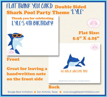 Load image into Gallery viewer, Shark Pool Birthday Party Thank You Card Swimming Ocean Beach Blue Orange Fish Swim Wave Splash Boogie Bear Invitations Lyle Theme Printed
