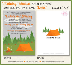 Camping Forest Birthday Party Invitation Tent Campfire S'mores Camp Trees Boogie Bear Invitations Leslie Theme Paperless Printable Printed
