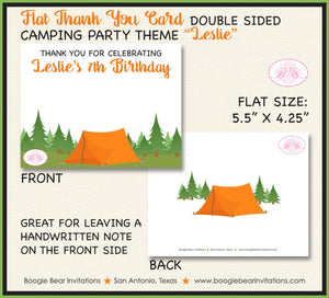 Camping Forest Birthday Party Thank You Card Boy Girl Note Tent Campfire S'mores Camp Trees Kid Boogie Bear Invitations Leslie Theme Printed