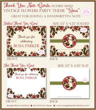 Load image into Gallery viewer, Rose Garden Birthday Party Thank You Card Boy Girl Note Vintage Flowers Red Green Valentines Day Boogie Bear Invitations Rosa Theme Printed