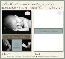 Load image into Gallery viewer, Elegant Boy Photo Birth Announcement New Baby Date Height Weight Blue Brown Boogie Bear Invitations Eli Theme Paperless Printable Printed