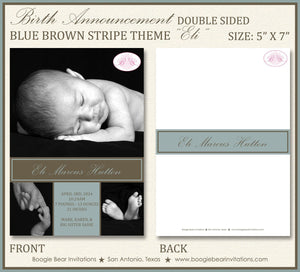 Elegant Boy Photo Birth Announcement New Baby Date Height Weight Blue Brown Boogie Bear Invitations Eli Theme Paperless Printable Printed