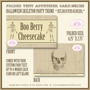 Halloween Skeleton Party Favor Card Tent Appetizer Place Food Tag Sign Label Vintage Old Skull Boogie Bear Invitations Krueger Theme Printed