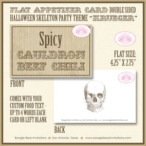Halloween Skeleton Party Favor Card Tent Appetizer Place Food Tag Sign Label Vintage Old Skull Boogie Bear Invitations Krueger Theme Printed