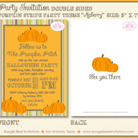 Halloween Pumpkin Party Invitation Fall Harvest Patch Rustic Farm Stripe Boogie Bear Invitations Maberry Theme Paperless Printable Printed