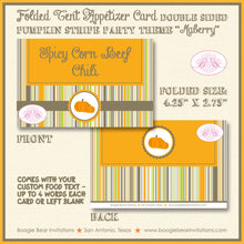 Load image into Gallery viewer, Halloween Pumpkin Party Favor Card Tent Appetizer Place Food Tag Fall Harvest Patch Rustic Farm Stripe Boogie Bear Invitations Maberry Theme