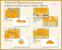 Load image into Gallery viewer, Halloween Pumpkin Party Favor Card Tent Appetizer Place Food Tag Fall Harvest Patch Rustic Farm Stripe Boogie Bear Invitations Maberry Theme