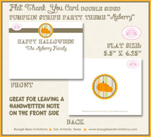 Load image into Gallery viewer, Halloween Pumpkin Party Thank You Card Note Fall Harvest Patch Rustic Farm Stripe Orange Ranch Boogie Bear Invitations Maberry Theme Printed