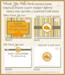 Halloween Pumpkin Party Thank You Card Note Fall Harvest Patch Rustic Farm Stripe Orange Ranch Boogie Bear Invitations Maberry Theme Printed