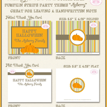 Halloween Pumpkin Party Thank You Card Note Fall Harvest Patch Rustic Farm Stripe Orange Ranch Boogie Bear Invitations Maberry Theme Printed