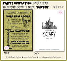 Load image into Gallery viewer, Haunted House Party Invitation Halloween All Hallows Eve Black Yellow Scary Boogie Bear Invitations Burton Theme Paperless Printable Printed