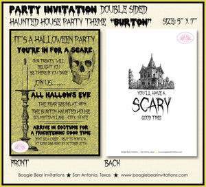 Haunted House Party Invitation Halloween All Hallows Eve Black Yellow Scary Boogie Bear Invitations Burton Theme Paperless Printable Printed