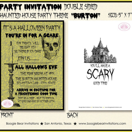 Haunted House Party Invitation Halloween All Hallows Eve Black Yellow Scary Boogie Bear Invitations Burton Theme Paperless Printable Printed