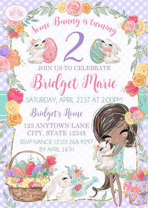 Easter Bunny Birthday Party Invitation Egg Hunt Girl Flower Purple Spring Boogie Bear Invitations Bridget Theme Paperless Printable Printed