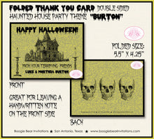 Load image into Gallery viewer, Haunted House Party Thank You Card Note Gift Halloween All Hallows Eve Black Yellow Scary Skull Boogie Bear Invitations Burton Theme Printed