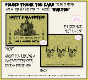 Haunted House Party Thank You Card Note Gift Halloween All Hallows Eve Black Yellow Scary Skull Boogie Bear Invitations Burton Theme Printed