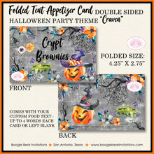 Load image into Gallery viewer, Halloween Witch Party Favor Card Tent Appetizer Place Food Tag Pumpkin Cocktail Spiderweb Orange Black Boogie Bear Invitations Craven Theme