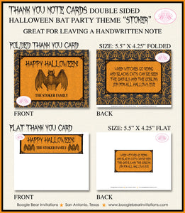 Halloween Bat Party Thank You Card Note Gift Haunted Spooky Black Orange Scary 1st Fright Night Boogie Bear Invitations Stoker Theme Printed