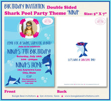 Load image into Gallery viewer, Shark Pool Birthday Party Invitation Photo Pink Girl Swimming Splash Ocean Boogie Bear Invitations Nina Theme Paperless Printable Printed