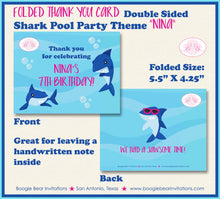 Load image into Gallery viewer, Shark Pool Birthday Party Thank You Card Pink Girl Swimming Ocean Beach Fish Swim Wave Splash Boogie Bear Invitations Nina Theme Printed