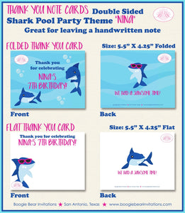 Shark Pool Birthday Party Thank You Card Pink Girl Swimming Ocean Beach Fish Swim Wave Splash Boogie Bear Invitations Nina Theme Printed